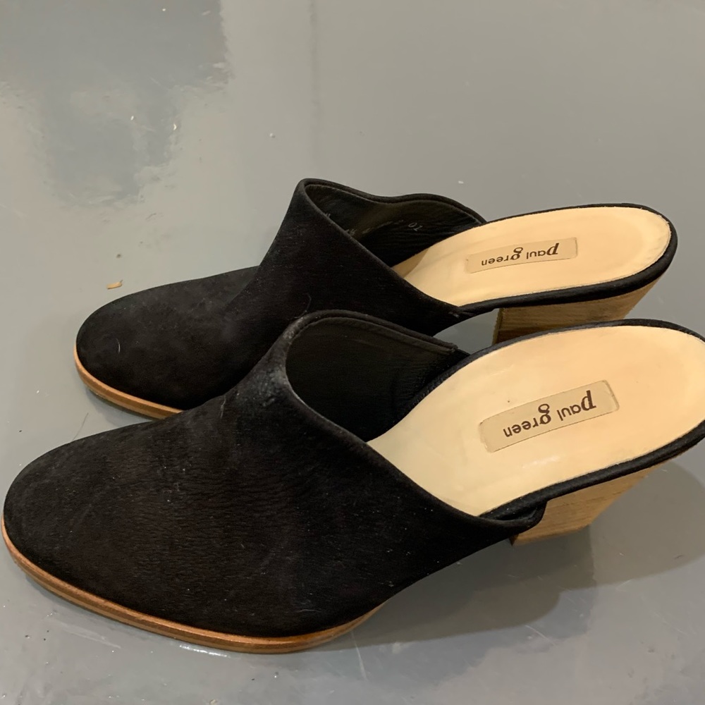PAUL GREEN Vonda Black Mules Heels Size 4.5/US 7